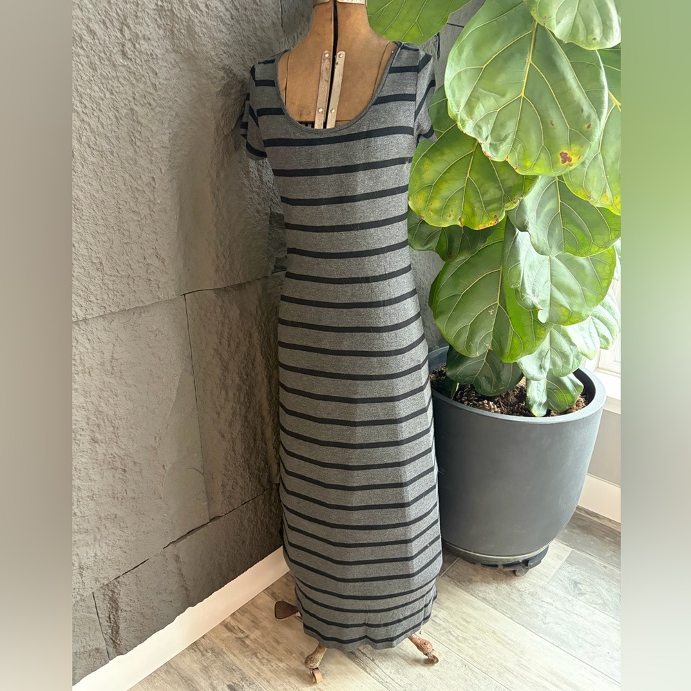 American Dream Gray & Black Striped Maxi Dress